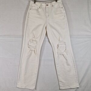Altar'd State Women's Size 28 Cream Distressed Straight Leg‎ Jeans Stretch Denim